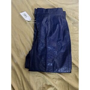 Emily McCarthy Navy Faux Leather Ostrich Embossed Zip Front Pants Small NWT